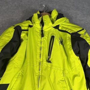 Spyder Kids Ski Jacket Neon Yellow Black Hooded Winter Coat Size 8 5051-09